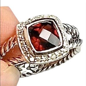 Authentic DY Petite Albion Garnet & Diamond Ring!
